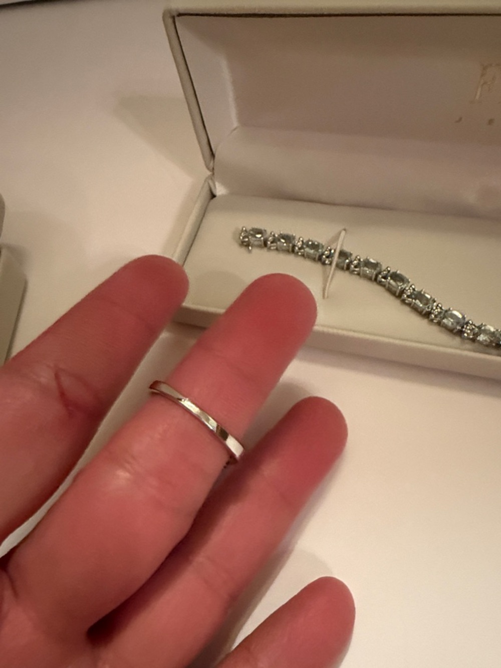 NWOT Aquamarine Jewelry Set- 10k White Gold/ bracelet and ring - Picture 9 of 14